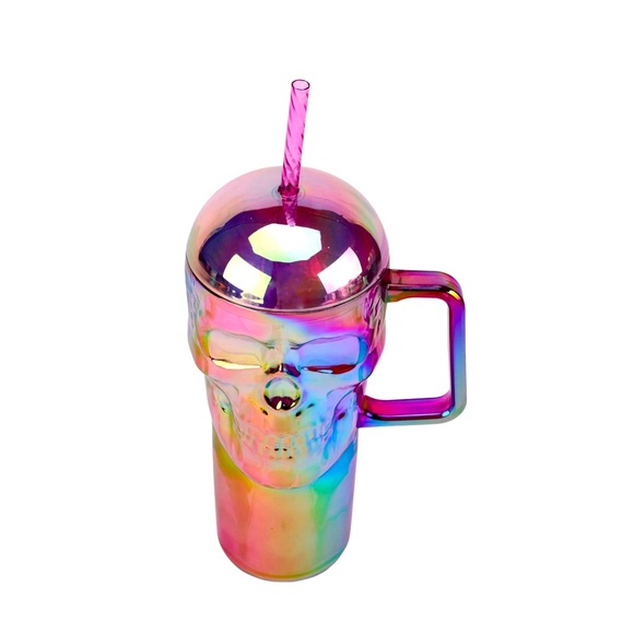 Iridescent Skull Tumbler with Straw - Picture 2 of 6